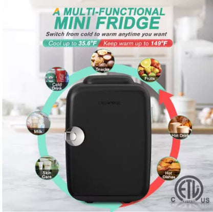 Crownful 4L Mini Fridge – AC/DC Portable Beauty Skincare Refrigerator with Cooling & Heating, 110V/220V Car & Home Mini Fridge for Makeup, Drinks