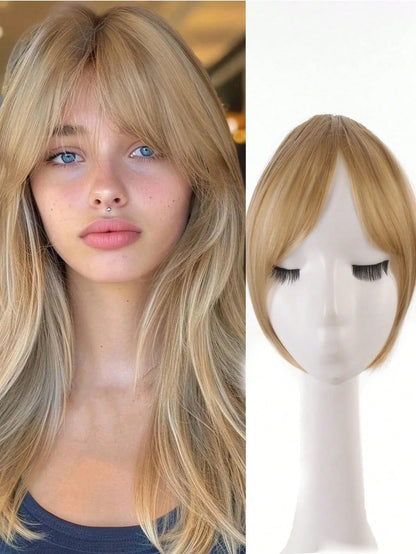 Synthesis Wig Middle-Part Bangs Hair Extensions Clip in Forehead Natural Seamless French Oblique Bangs Eight-Character Bangs
