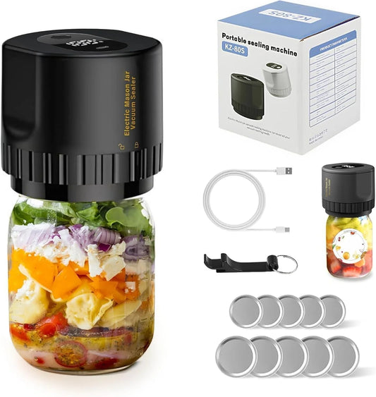3-In-1 Electric Mason Jar Vacuum Sealer Kit — Black