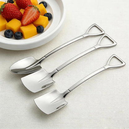 4 Pcs 6" Small Dessert Spoons, Stainless Steel Shovel Shape Coffee Ice Cream Spoons, Creative Tableware Tea Sugar Stirring Spoon for Party Festival Gift