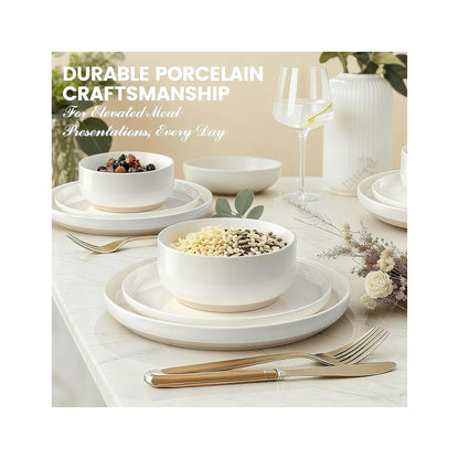 Plates and Bowls Sets, Dinnerware Sets for 4, 12 Pieces Scratch Resistant Dishware Dishes Set, Ceramic Kitchen Dinner Set, Porcelain & Microwave and Dishwasher Safe, Cream White