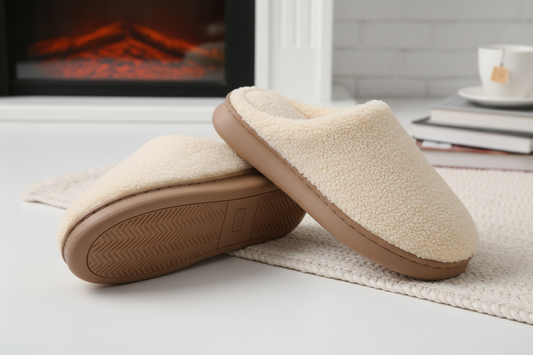 Solid color warm plush cotton slippers for women, indoor non-slip house shoes