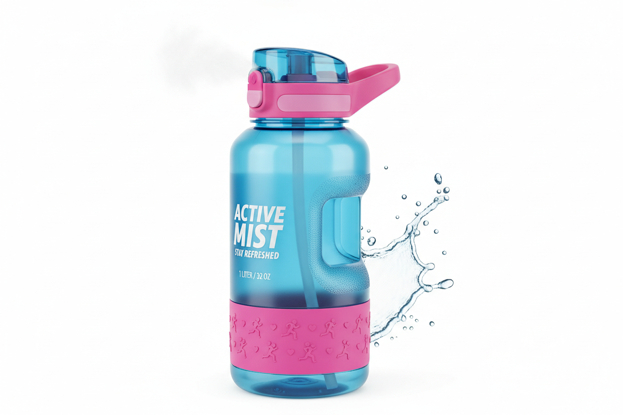 Spray water bottle for girls outdoor sport fitness, large capacity mist spray travel bottle drinkware