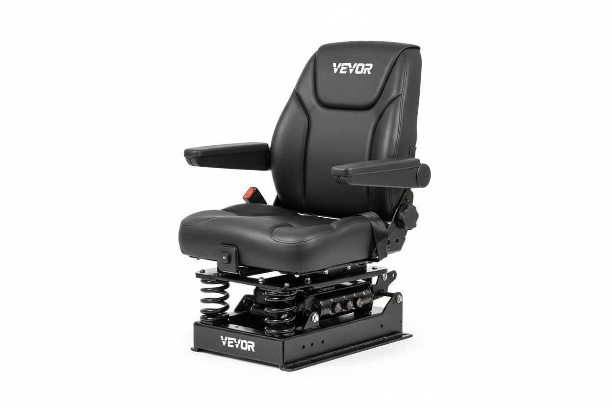 VEVOR universal tractor seat suspension with adjustable back, seatbelt, armrests and 3-level shock absorption for tractor loader excavator