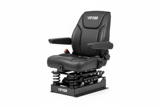 VEVOR universal tractor seat suspension with adjustable back, seatbelt, armrests and 3-level shock absorption for tractor loader excavator