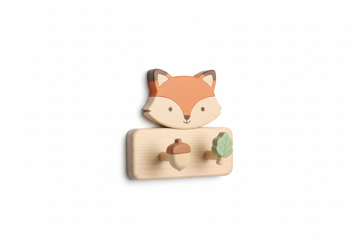 Cute animal wooden wall hook for kids room, decorative wooden coat and key holder with animal design for children's room