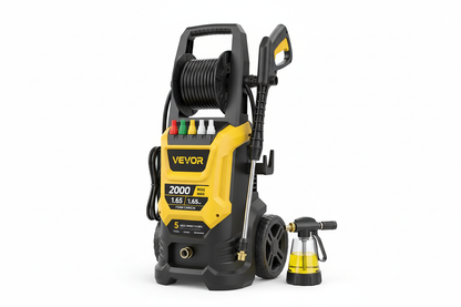 VEVOR electric pressure washer 2000 PSI with 30 ft hose, 5 quick connect nozzles and foam cannon for patios cars and driveways