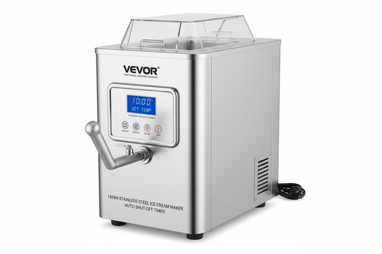 VEVOR 1400W commercial hard serve ice cream machine with LED display for restaurants and snack bars