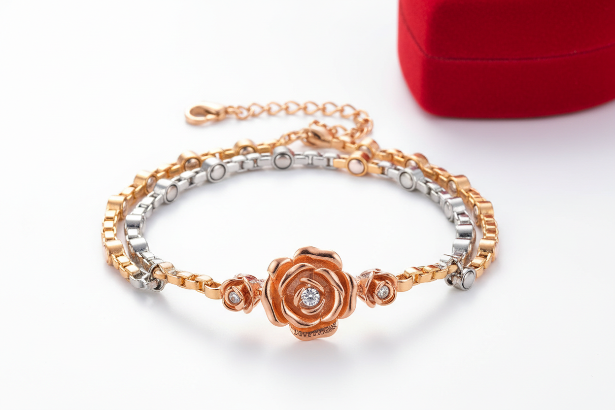 Women's rose flower strong magnetic bracelet, adjustable length, Valentine's Day jewelry gift