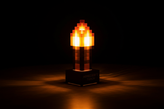 Minecraft pixel torch lamp with warm LED light, gaming room decoration night light
