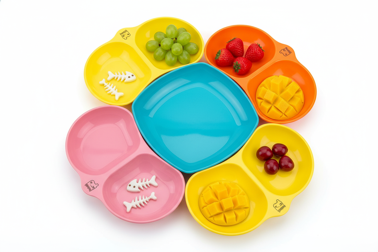 5-piece love heart shape snack plate set, reusable plastic dessert plates for home dining and party serving