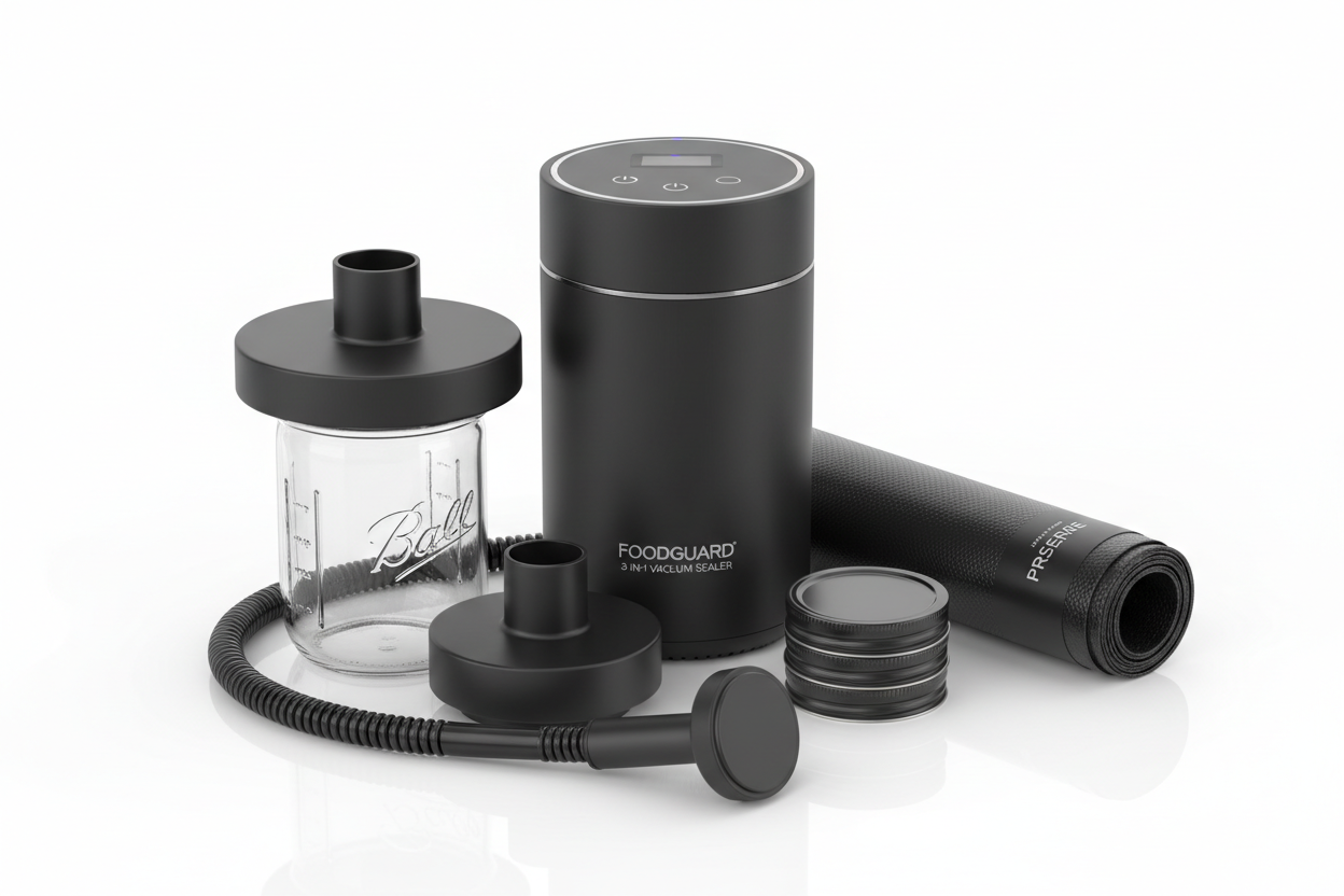 3-in-1 electric mason jar vacuum sealer kit in black for food preservation