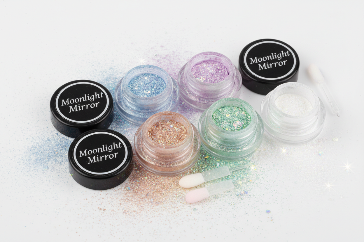 Moonlight mirror nail powder, metallic chrome effect pigments with aurora shiny pearl glitter for gel polish manicure