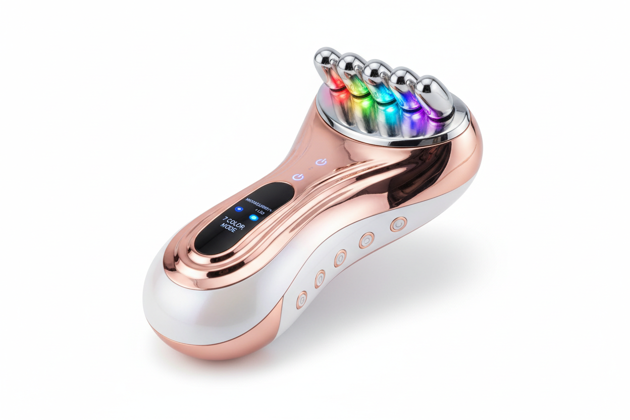 Wavy chic 7 color LED microcurrent facial massager for skin firming, acne treatment for face and neck