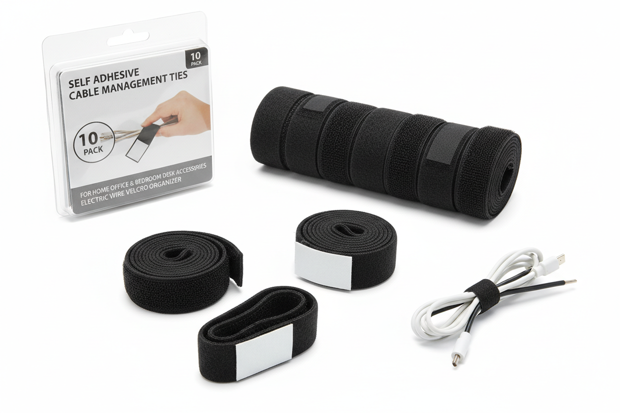 Self adhesive cable management ties 10 pack, cable organizing straps for home office and desk accessories