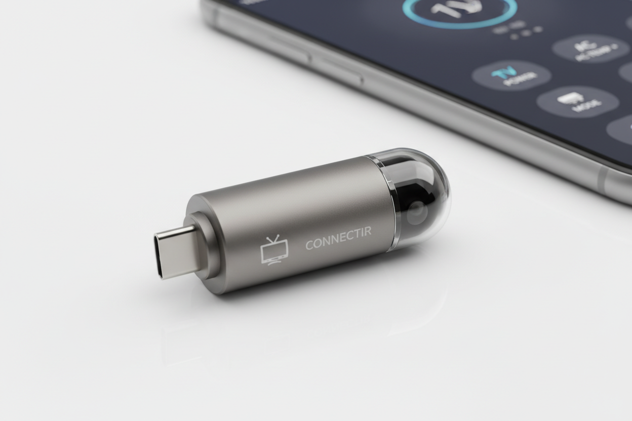 Universal smartphone IR blaster adapter for Type-C and Micro USB, controls TV and air conditioner