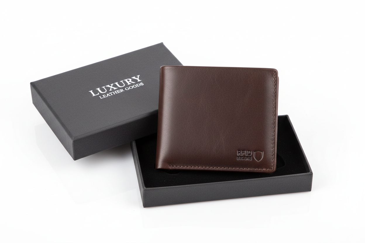 Men's slim RFID blocking leather wallet with gift box included
