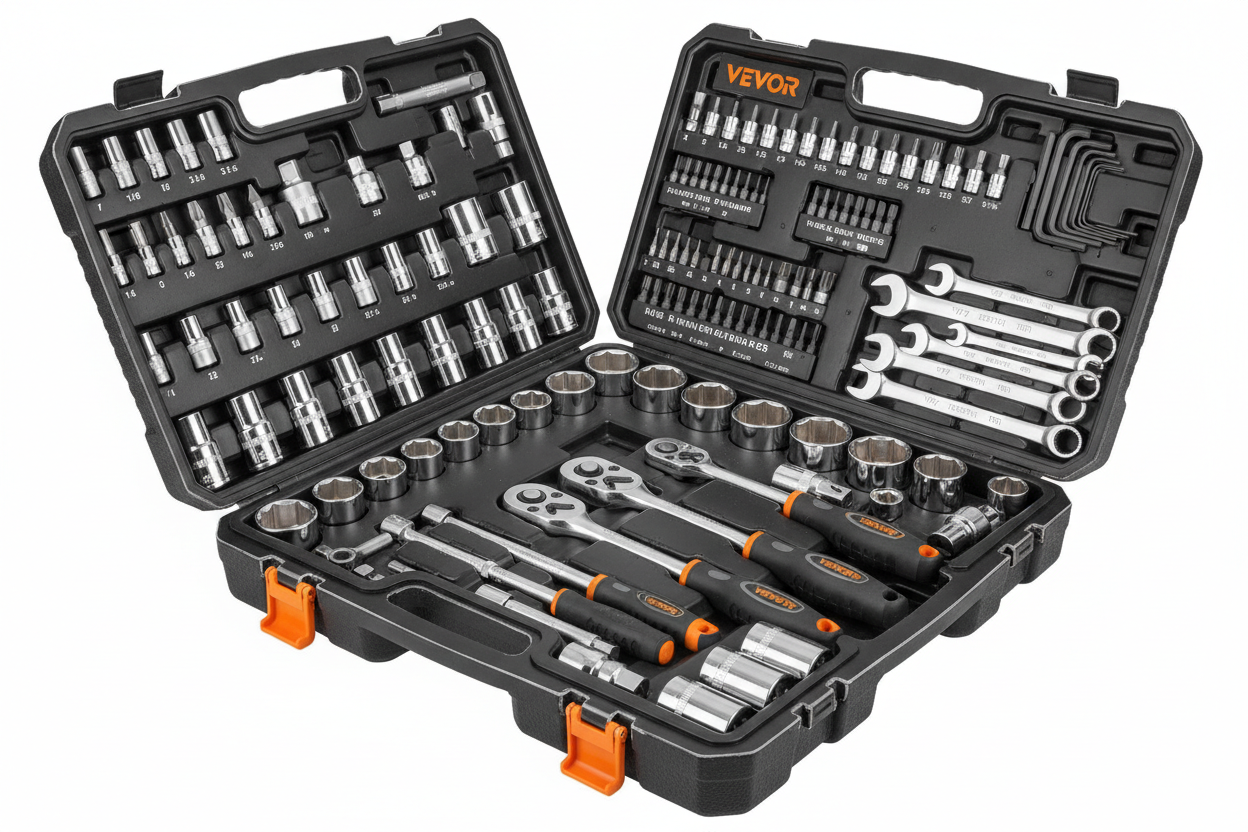 VEVOR mechanics tool set and socket set 450 pieces with SAE and metric sockets bits hex wrenches and storage case