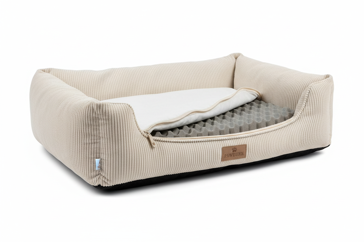 Orthopedic dog bed for extra large dogs, waterproof memory foam XL pet bed with sides and washable corduroy cover in cream