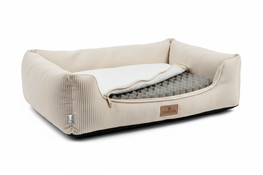 Orthopedic dog bed for extra large dogs, waterproof memory foam XL pet bed with sides and washable corduroy cover in cream