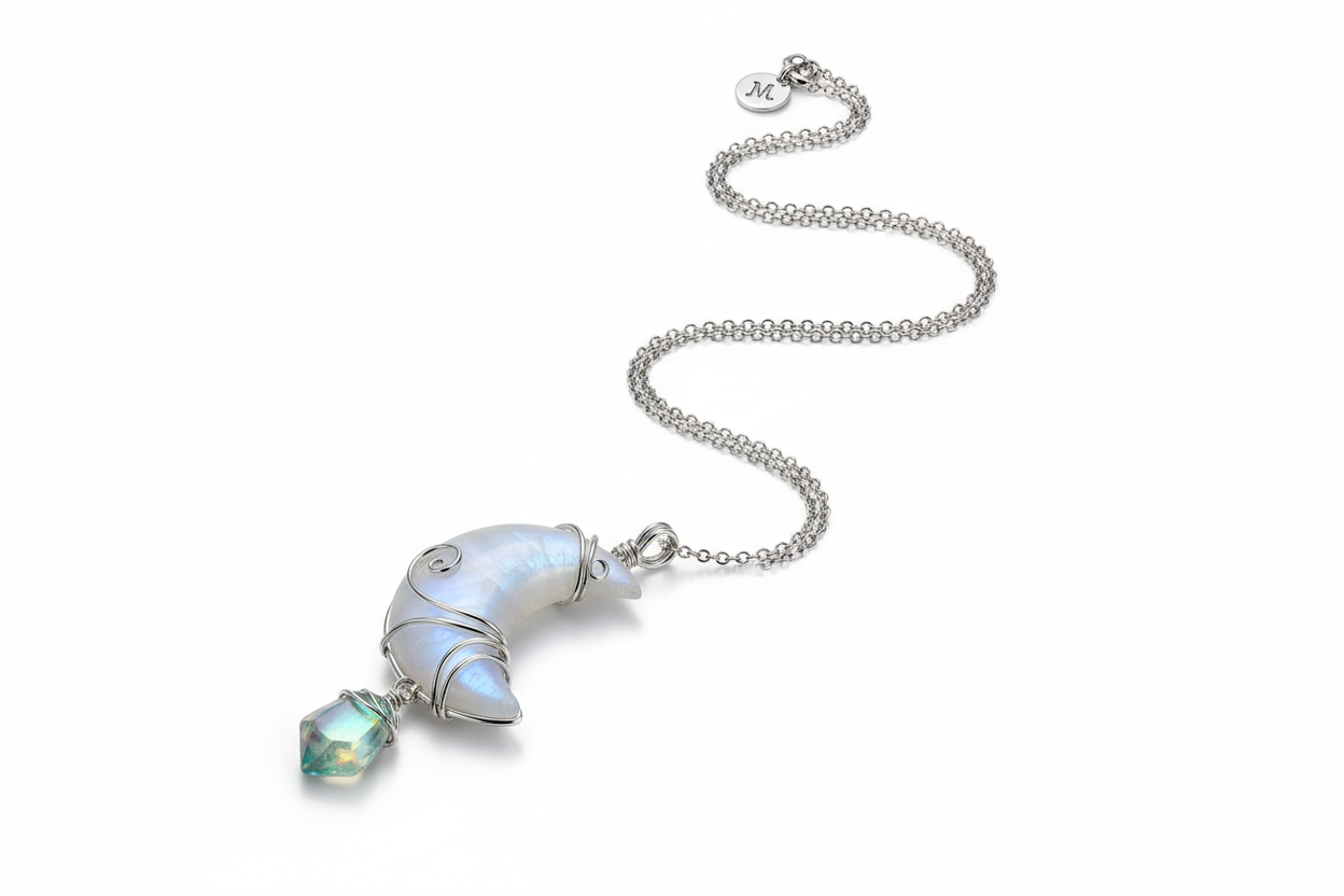 Fashion moon natural glowing stone healing necklace, luminous charm pendant jewelry for women