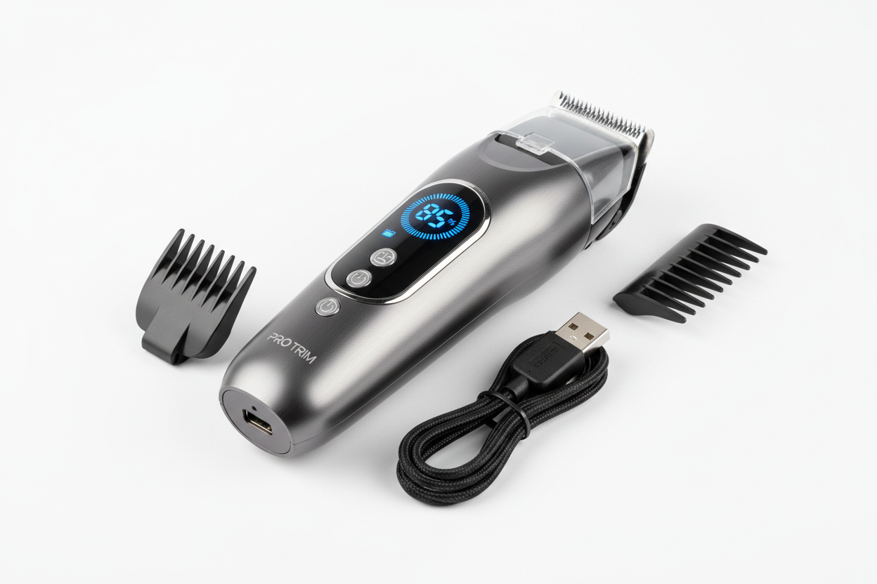 Cordless hair clipper with LED display, rechargeable USB charging electric trimmer for men, professional barber and home use