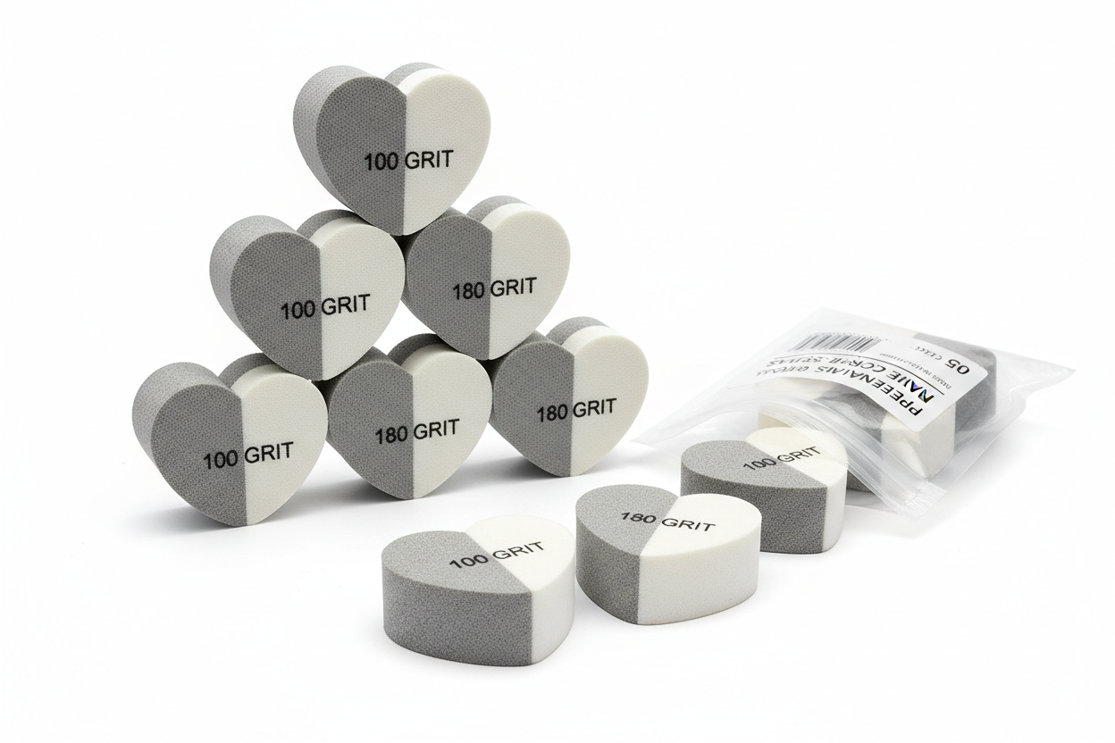 Nail buffer heart shaped 100/180 grit 50 pieces set, heart shaped nail buffing blocks for professional manicure nail care
