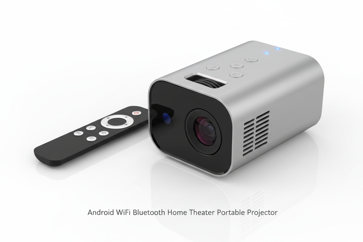 Portable mini projector with remote control, Android WiFi Bluetooth compatible for home theater, outdoor and bedroom