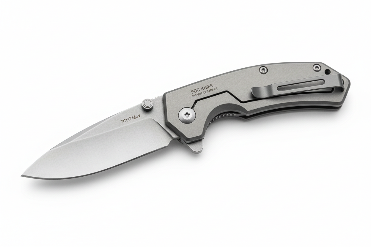 Folding pocket knife with 3 inch 7Cr17Mov stainless steel blade and aluminum handle, sharp EDC knife