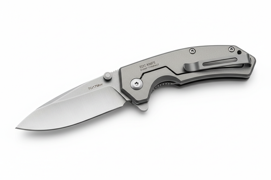 Folding pocket knife with 3 inch 7Cr17Mov stainless steel blade and aluminum handle, sharp EDC knife