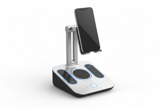 Cell phone stand with wireless Bluetooth induction speaker, HD surround sound for home and outdoor use