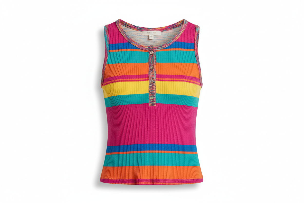 POL colorful button round neck ribbed tank top for women, casual sleeveless ribbed knit top with button detail
