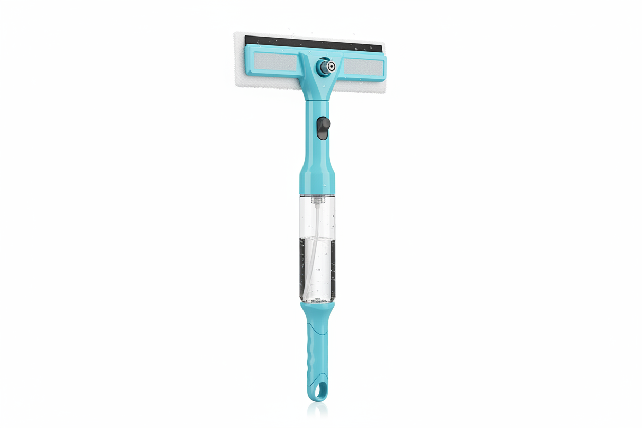 3-in-1 multifunctional glass wiper with spray bottle, floor scrub and car cleaning tool