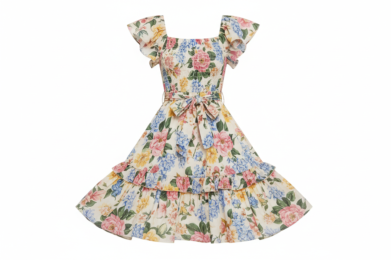 Floral print square collar dress summer fashion with ruffles, women's elegant floral ruffle dress with square neckline