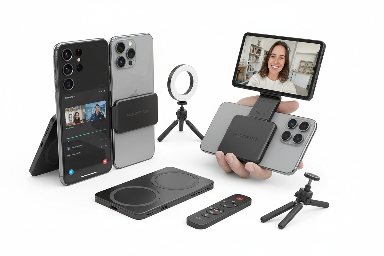 Magnetic phone monitor mount for selfie and vlog, magnetic phone screen extender for iPhone and Samsung content creators