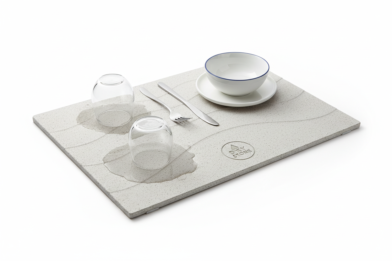 Diatomaceous earth stone dish drying mat, 16x12 inch ultra absorbent fast dry non-slip kitchen counter mat