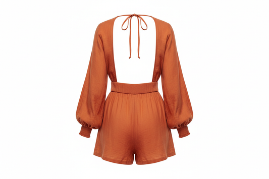 Brillara backless long sleeve romper for women summer, stylish one-piece backless jumpsuit with long sleeves