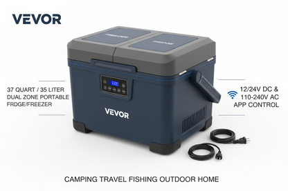 VEVOR portable refrigerator 37 quart 12 volt dual zone car fridge with app control for camping travel fishing and outdoor use