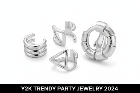 3-piece metal chunky no piercing clip earrings, geometric ear cuff Y2K trendy party jewelry for women