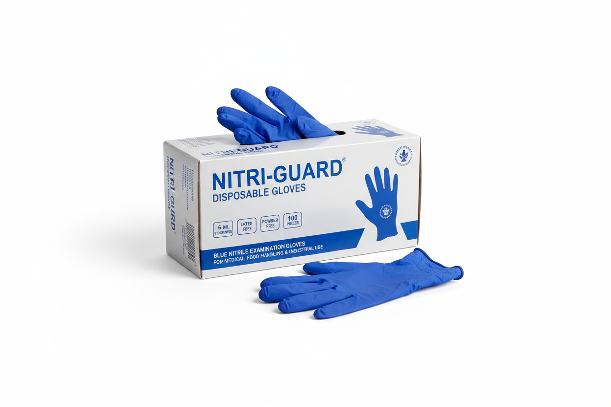 Nitrile disposable gloves 6 mil, latex free powder free, 100 pieces for medical and industrial use