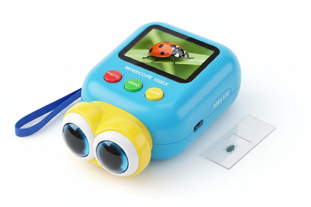 Kids microscope 1000X portable pocket microscope toy with 2 inch digital screen for boys and girls age 3-12
