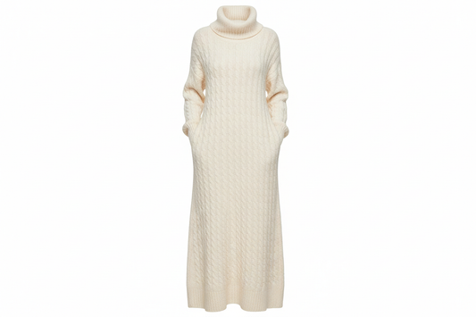 Solid turtleneck long sweater winter warm women sweater dress, elegant knit maxi sweater dress in neutral color
