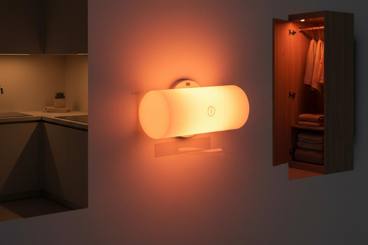 Touch LED cabinet light, battery powered stick-on wall sunset lamp for kitchen bedroom closet decoration