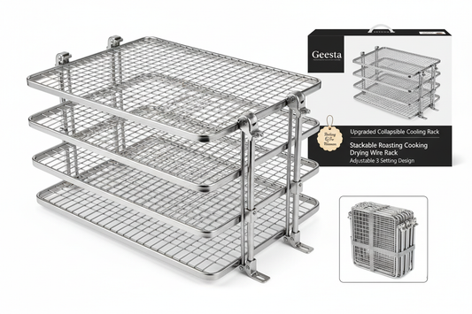 Geesta collapsible cooling rack, stackable adjustable wire rack for roasting cooking drying and baking cookies
