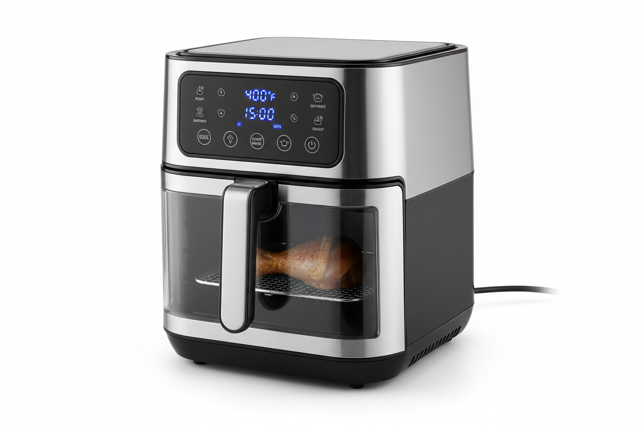Air fryer 6QT square with visual window, 400F fast heating air fryer oven with 12 cooking modes for roast bake and fry