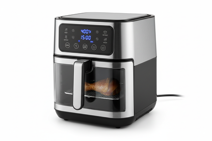Air fryer 6QT square with visual window, 400F fast heating air fryer oven with 12 cooking modes for roast bake and fry