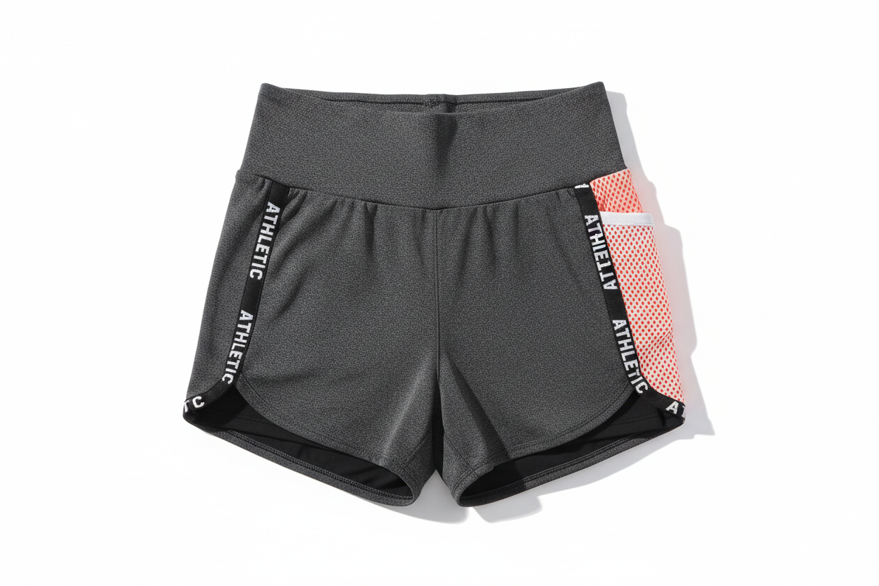Women's high waist sports gym shorts with letter tape design and contrast mesh pocket for summer
