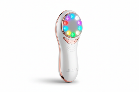 Facial massager for skin care with 7 color LED modes, thermal vibration and microcurrent for face sculpting and double chin treatment