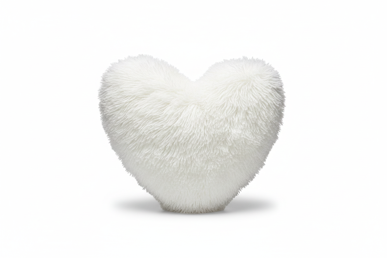 Heart shape long plush fluffy shaggy cushion cover throw pillow, white decorative heart shaped pillow for sofa home decor